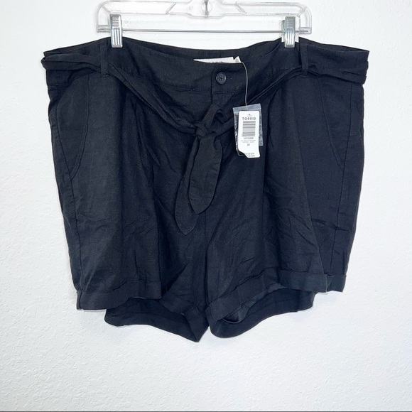 Torrid shorts Women Size 20 Linen Black front Tie Belted b2 - Picture 1 of 10